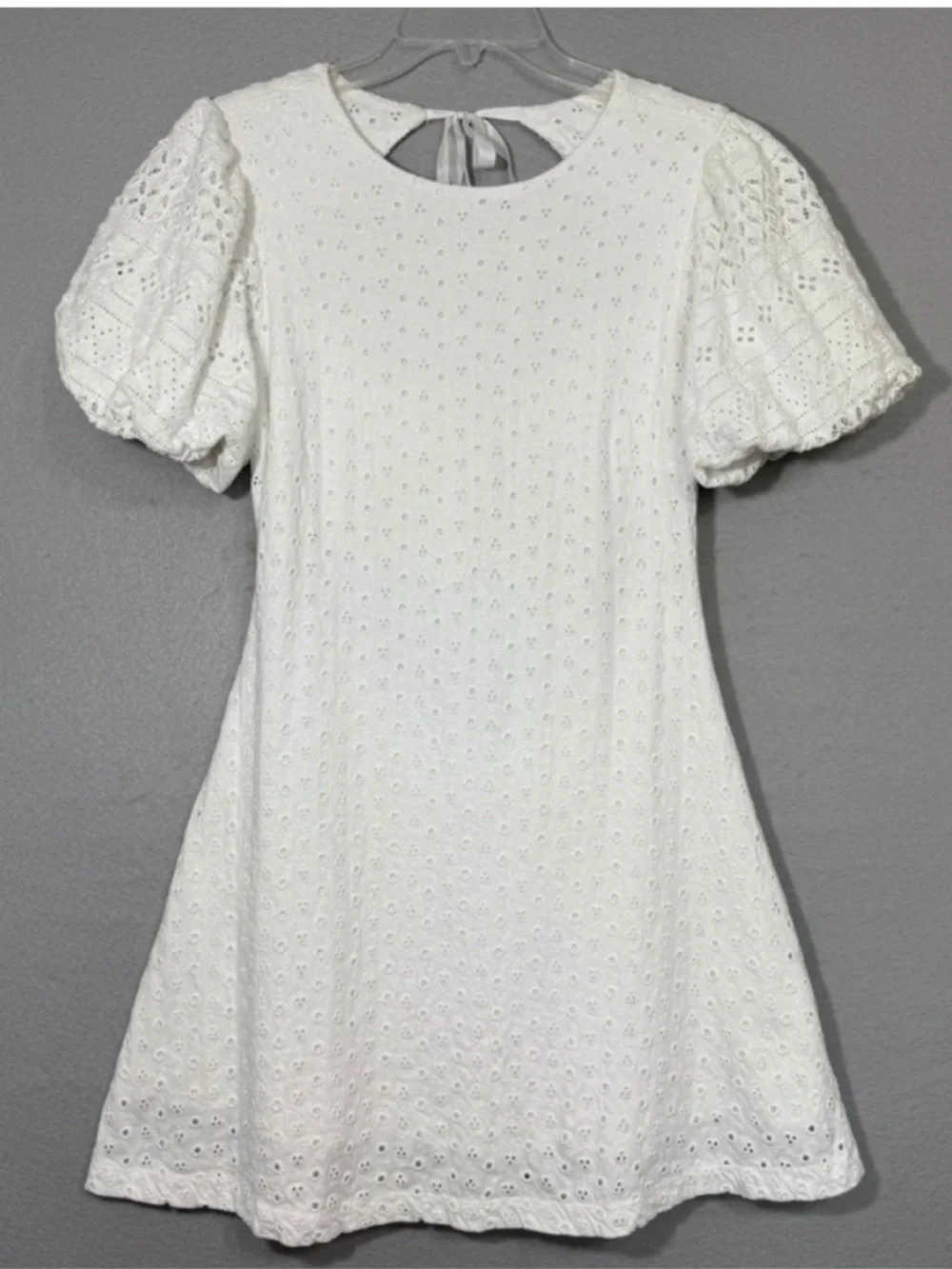 Free People Apricot Rose Mini Dress Eyelet Embroidered Lace Puff Sleeve White - Picture 5 of 11